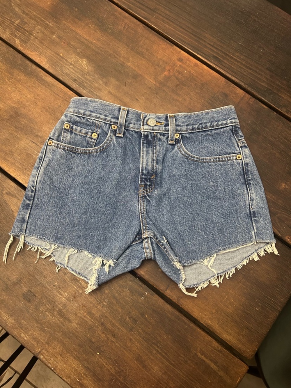 Levi's 505 Medium Blue High-Rise Cutoff Denim Shorts